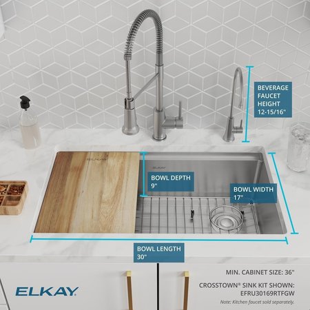 Elkay Crosstown 16 Gauge Workstation Stainless Steel 31-1/2" x 18-1/2"x9" Single Bowl Undermount Sink Kit EFRU30169RTFGW